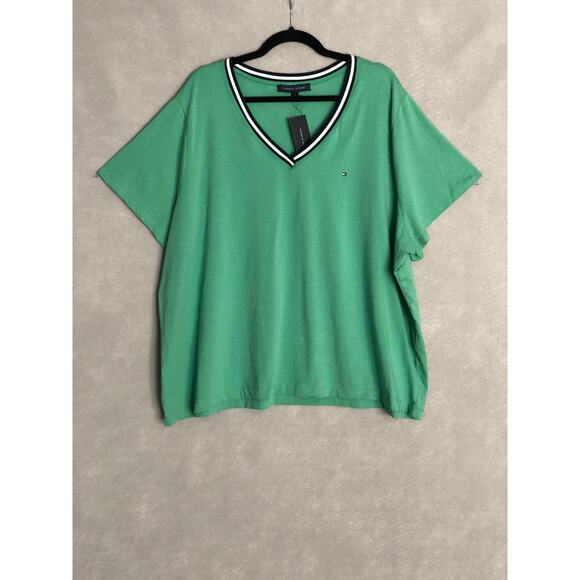 Tommy Hilfiger Women's 3X V-Neck Flag Tee Green NEW - Picture 1 of 7